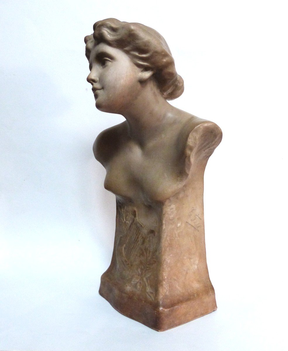 E. Tell For Goldscheider Art Nouveau Female Bust Allegory Of Music-photo-3