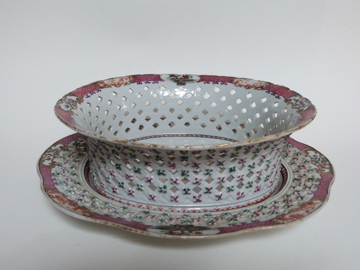 Corbeille En Porcelaine De Chine XVIIIeme Compagnie Des Indes Famille Rose-photo-2