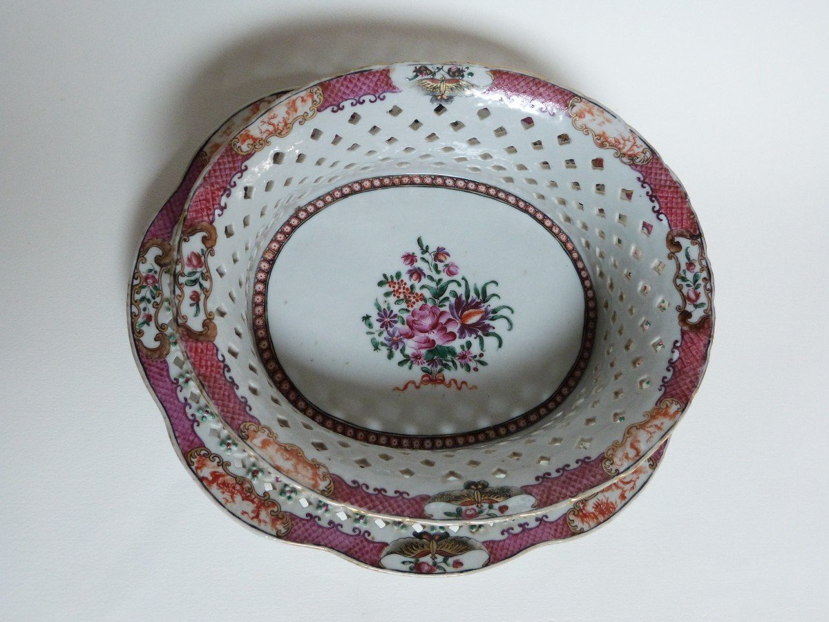 Corbeille En Porcelaine De Chine XVIIIeme Compagnie Des Indes Famille Rose-photo-3