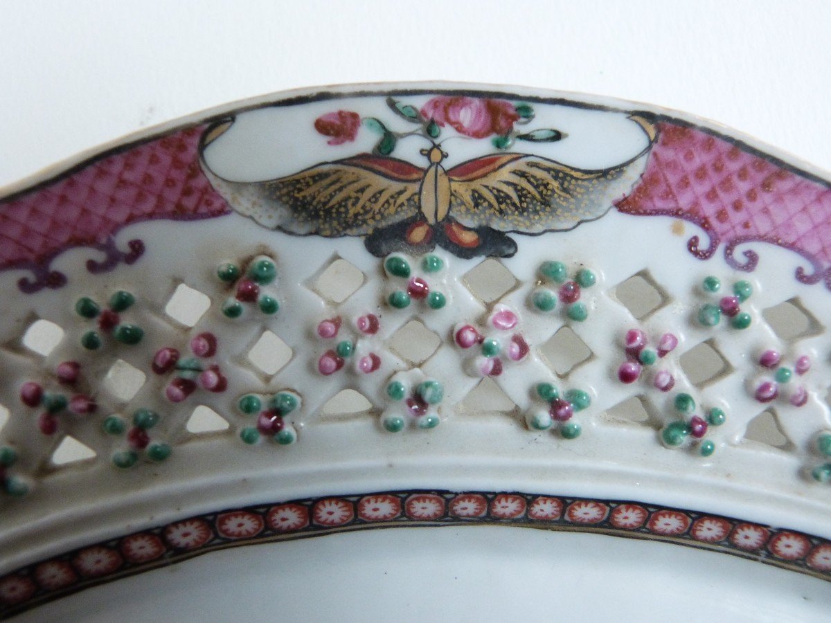 Corbeille En Porcelaine De Chine XVIIIeme Compagnie Des Indes Famille Rose-photo-2