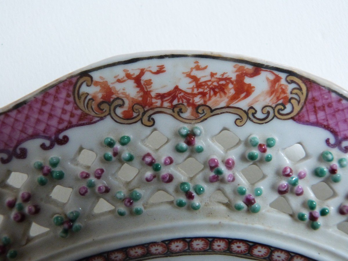 Corbeille En Porcelaine De Chine XVIIIeme Compagnie Des Indes Famille Rose-photo-3