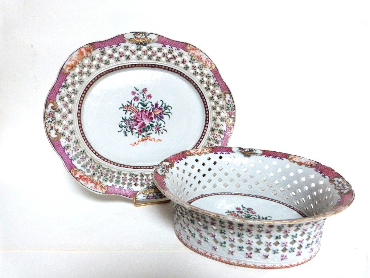 Corbeille En Porcelaine De Chine XVIIIeme Compagnie Des Indes Famille Rose