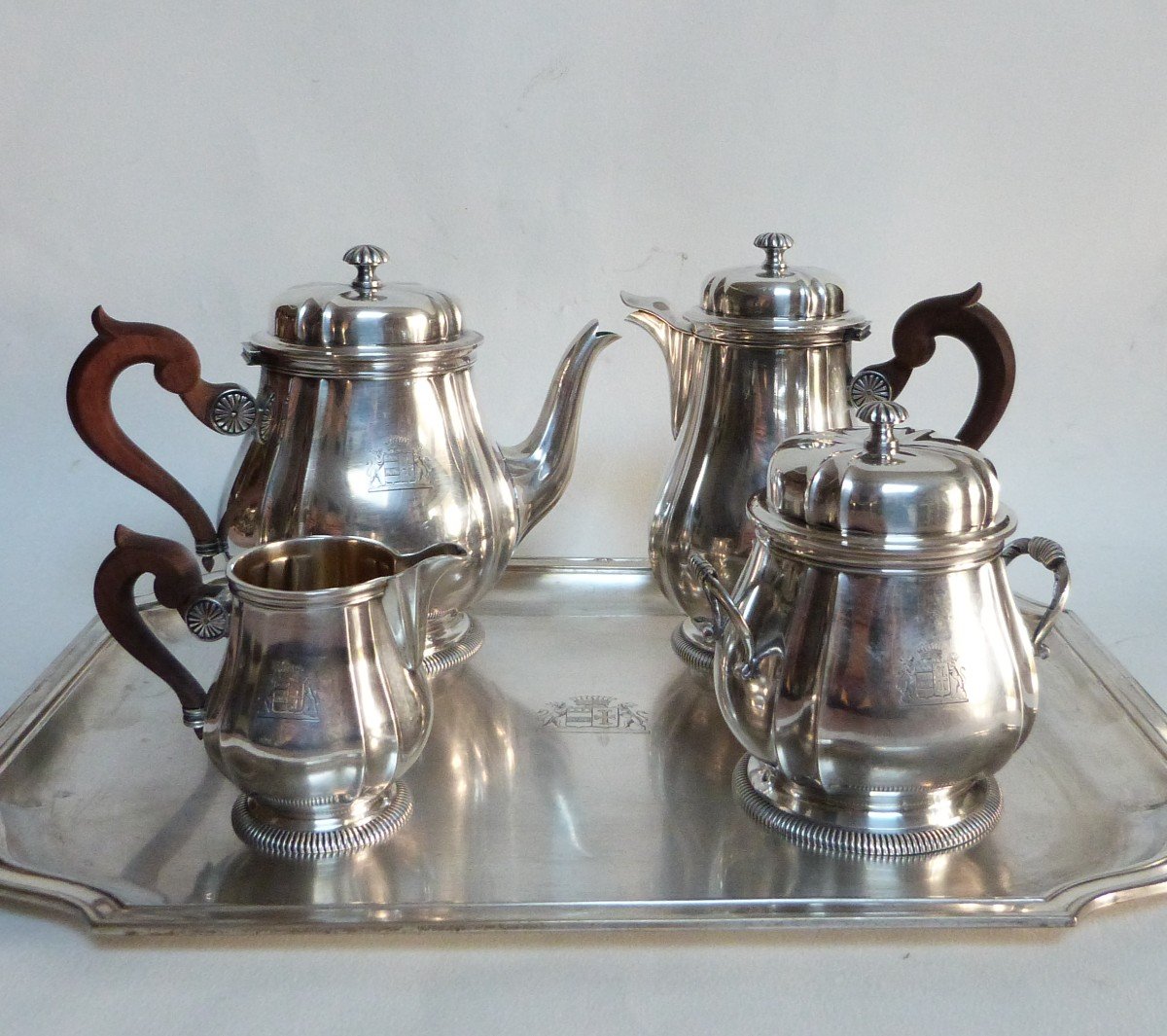 Aucoc Et Vabre Selfish Tea And Coffee Service In Solid Silver With Coat Of Arms Early 20th Century-photo-2