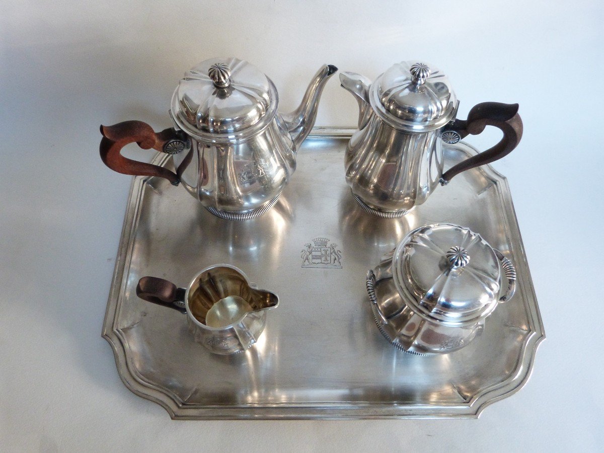 Aucoc Et Vabre Selfish Tea And Coffee Service In Solid Silver With Coat Of Arms Early 20th Century-photo-3