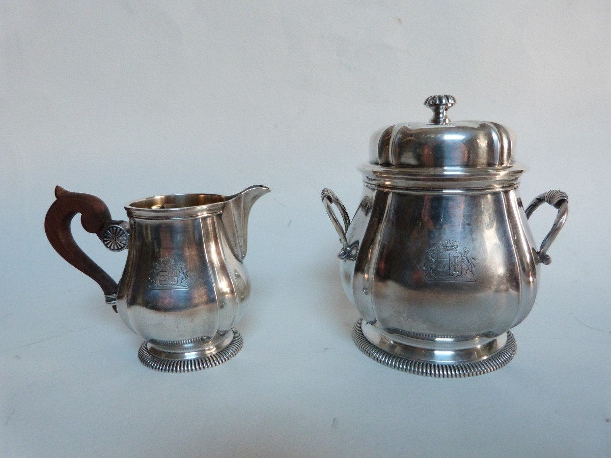 Aucoc Et Vabre Selfish Tea And Coffee Service In Solid Silver With Coat Of Arms Early 20th Century-photo-3