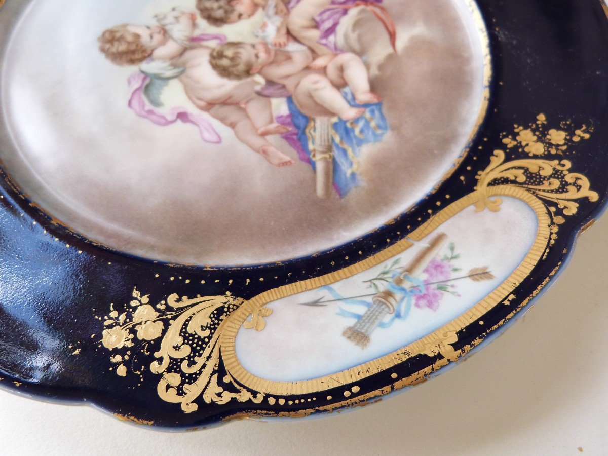 Pair Of Paris Porcelain Plates, Sèvres Style, 19th Century, Decorated With Cupids-photo-4