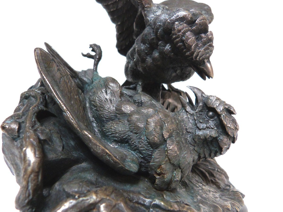 Jules Moignez Animal Bronze Bird Fight 19th Century-photo-2