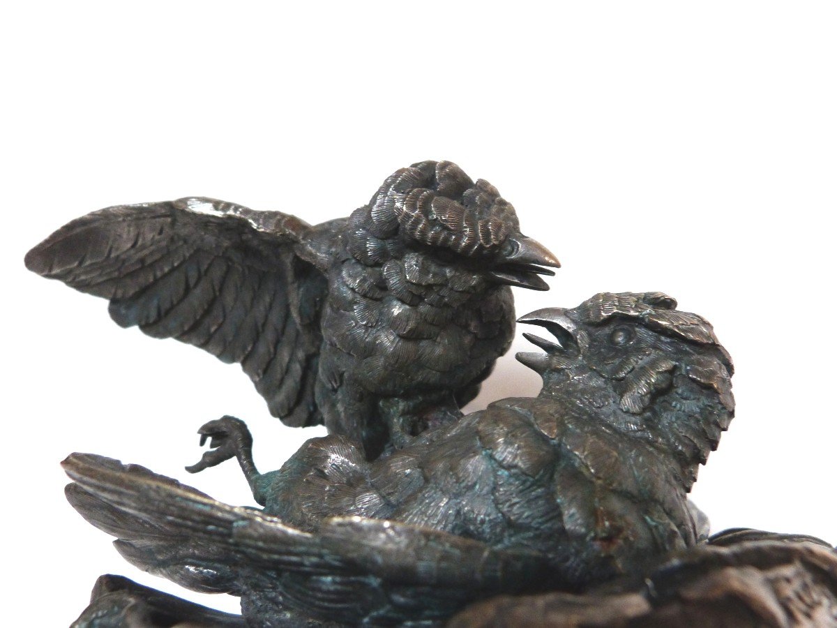 Jules Moignez Animal Bronze Bird Fight 19th Century-photo-4