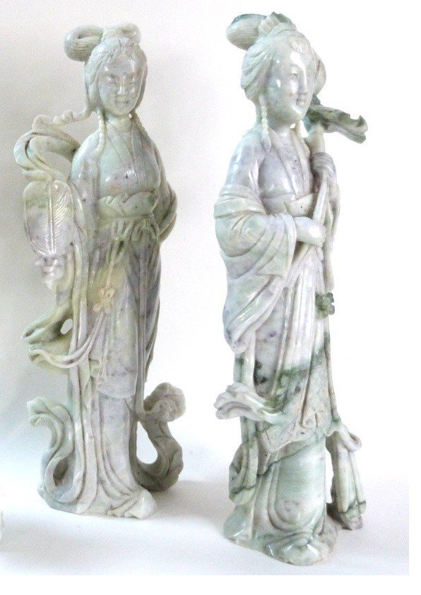 2 Large Jade Sculptures Goddess Of Spring 31cm China 20th Century-photo-2