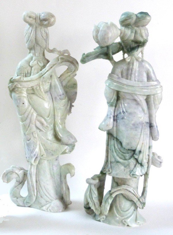 2 Large Jade Sculptures Goddess Of Spring 31cm China 20th Century-photo-4