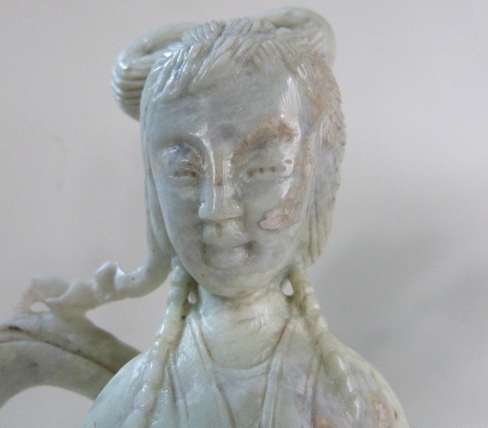 2 Large Jade Sculptures Goddess Of Spring 31cm China 20th Century-photo-2