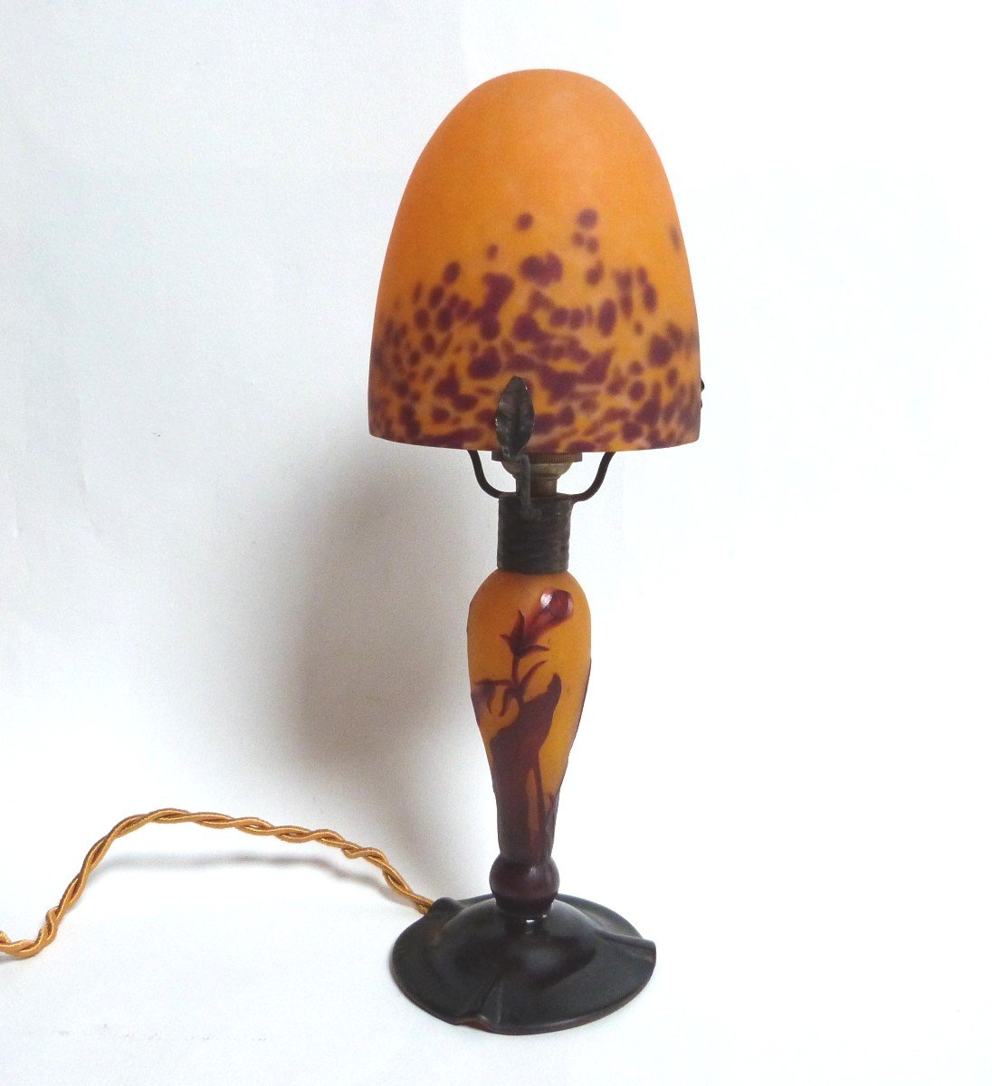 Lampe Daum Nancy Modèle Fleur De Tabac 1910 Le Pied Dégagé à l'Acide -photo-4