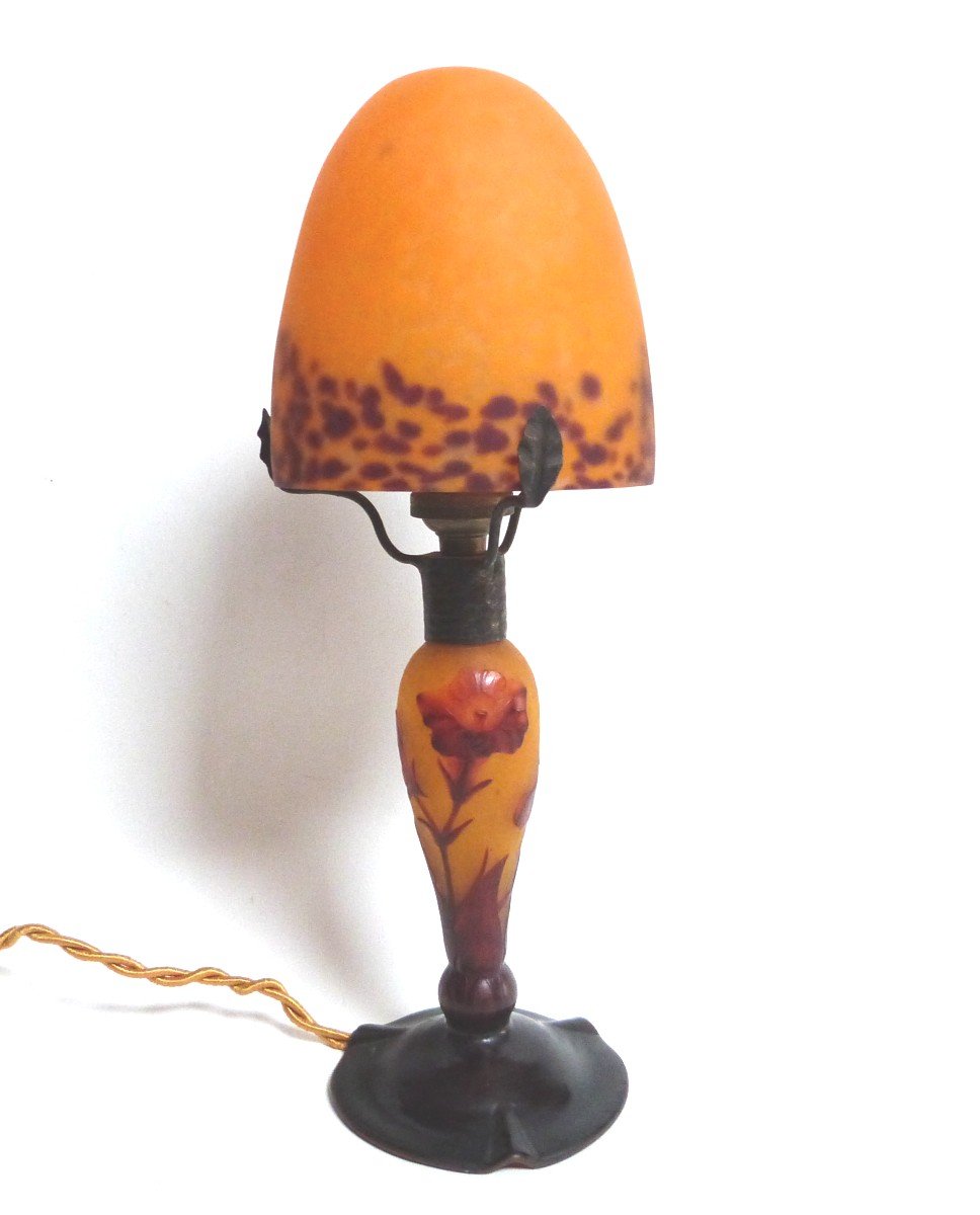 Lampe Daum Nancy Modèle Fleur De Tabac 1910 Le Pied Dégagé à l'Acide 