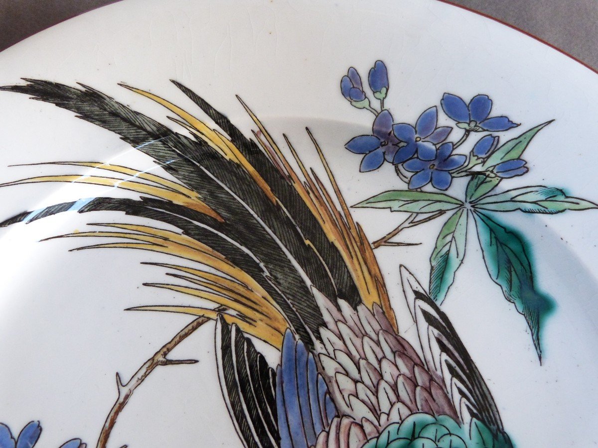 Bordeaux Vieillard And Eugène Millet Enamel Dish Japanese Decor Large Birds -photo-3