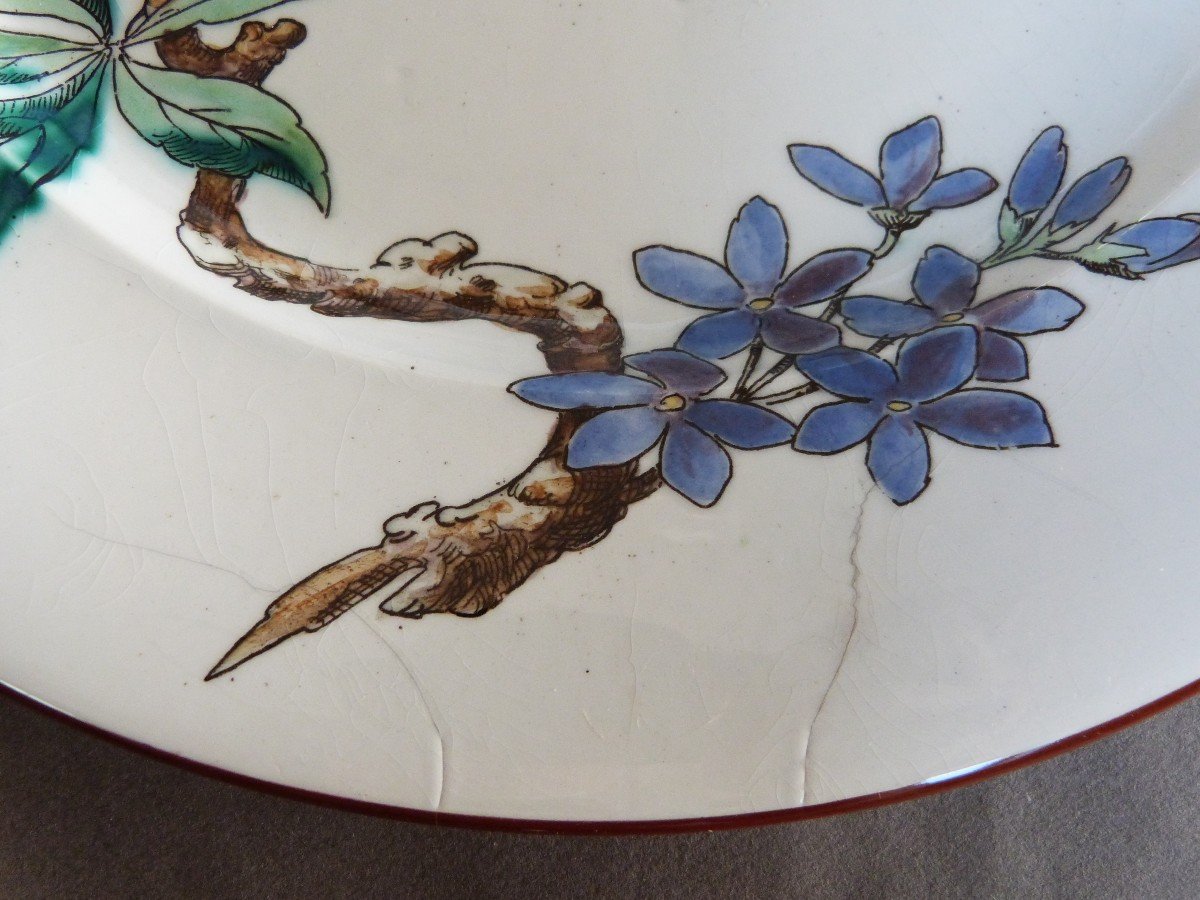 Bordeaux Vieillard And Eugène Millet Enamel Dish Japanese Decor Large Birds -photo-1