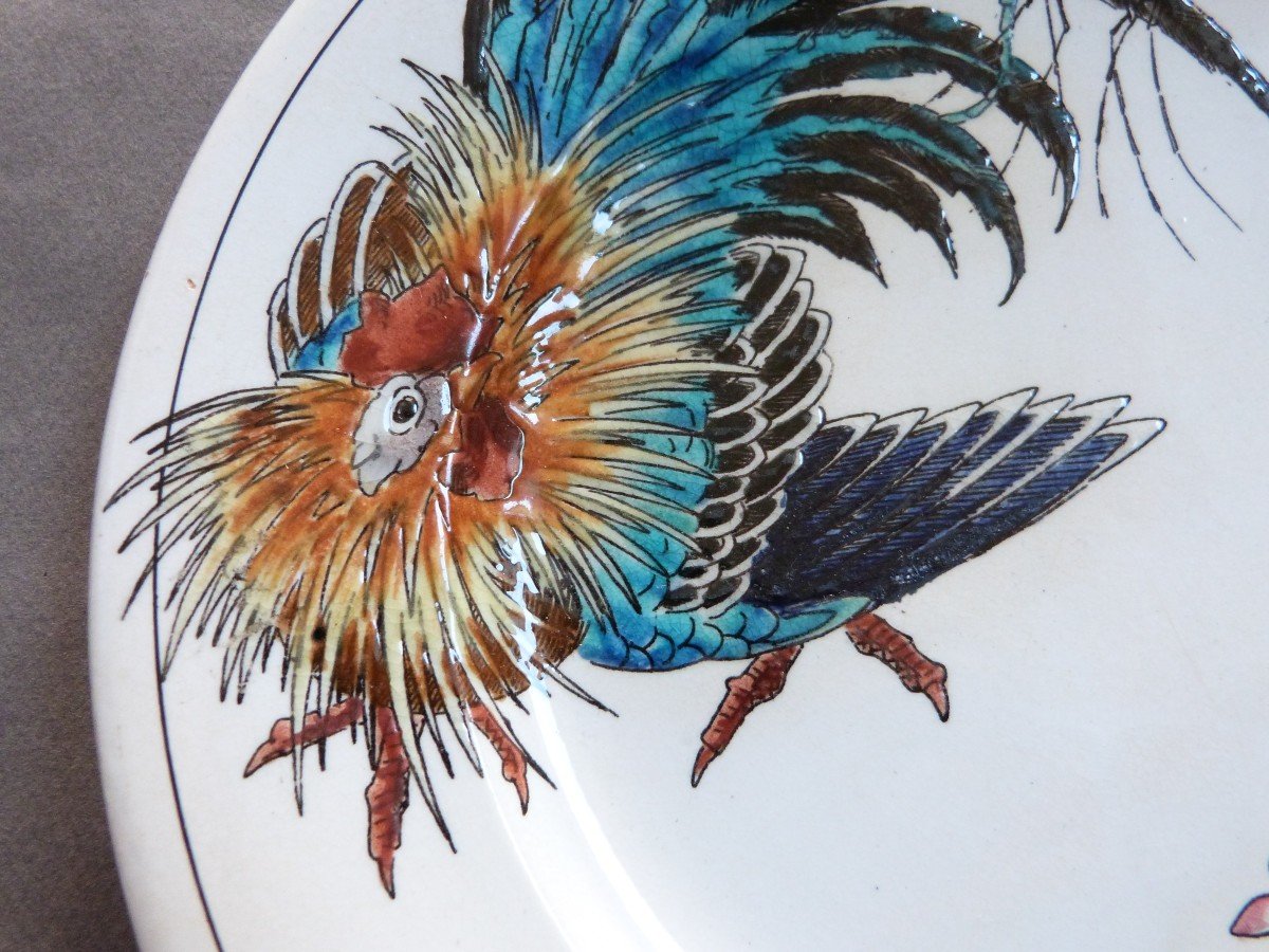  Bordeaux Vieillard And Eugène Millet Enamel Plate Japanese Decor Large Birds-photo-2