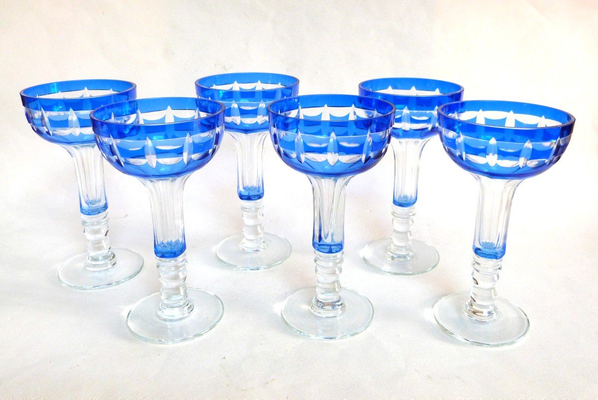 6 Baccarat Champagne Glasses In Double Crystal, Known As Champenoises - Saint Louis, 19th Century