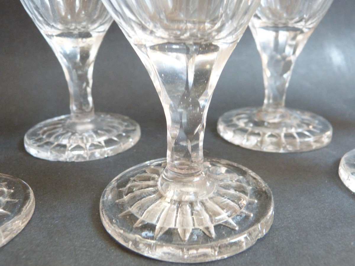 Set Of 6 Montcenis Crystal Port Glasses - Le Creusot Empire Period -photo-3