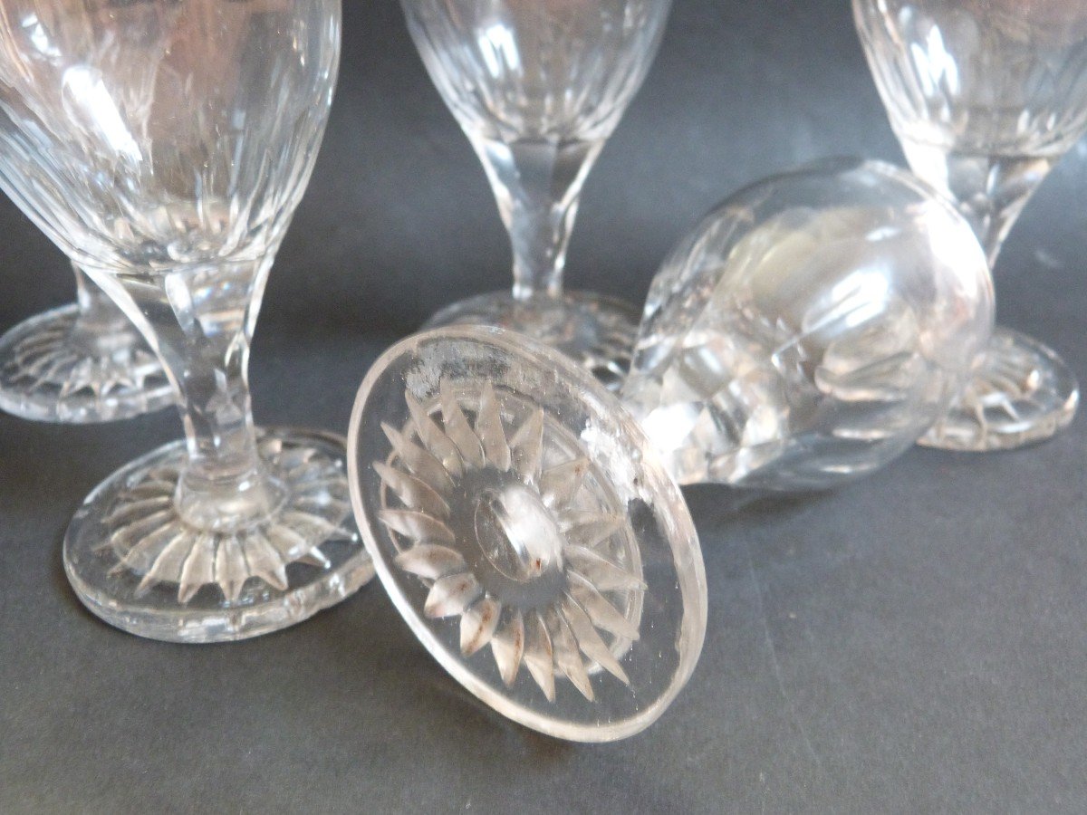 Set Of 6 Montcenis Crystal Port Glasses - Le Creusot Empire Period -photo-4