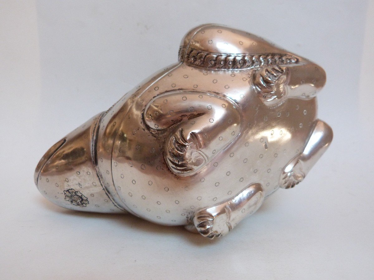 Cambodia Large Rare Solid Silver Betel Box Frog Shape -photo-4