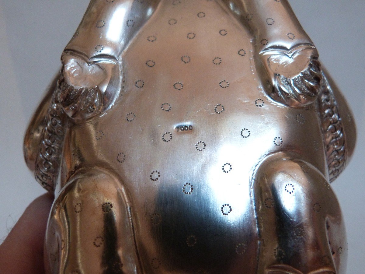 Cambodia Large Rare Solid Silver Betel Box Frog Shape -photo-5