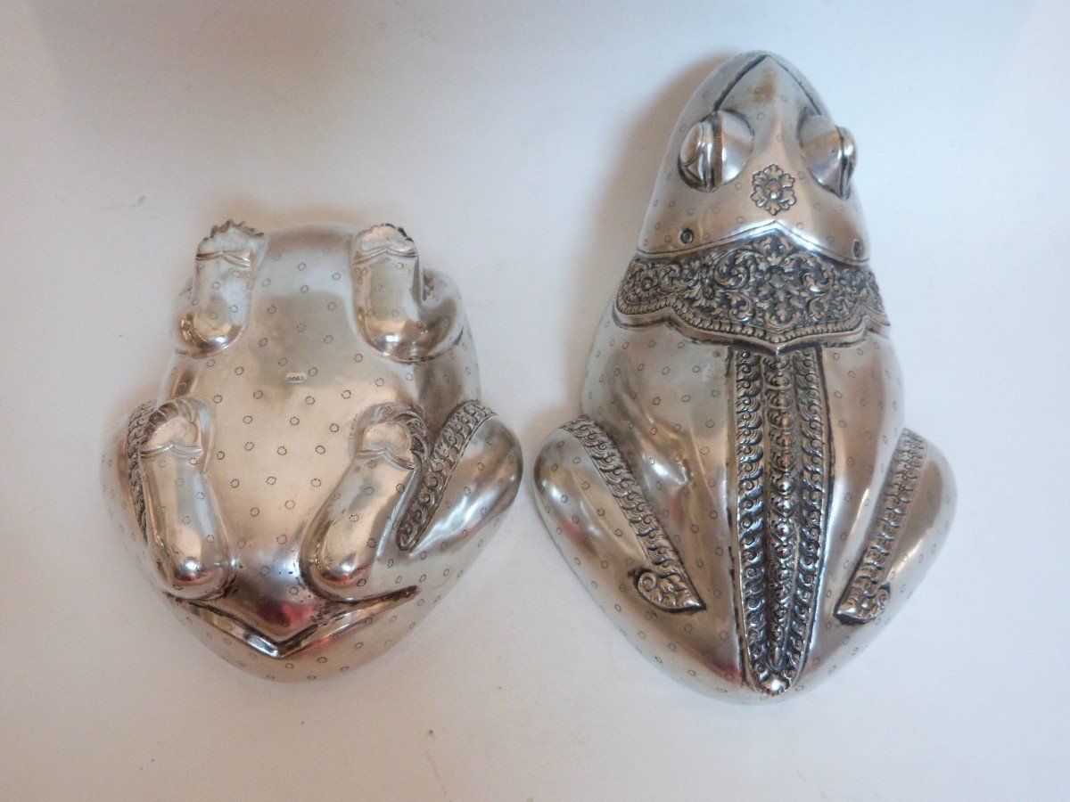 Cambodia Large Rare Solid Silver Betel Box Frog Shape -photo-6