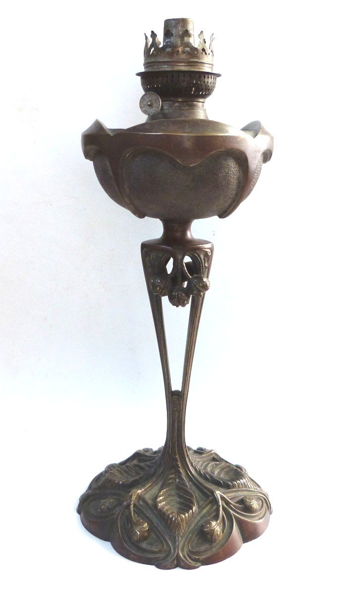 Georges Leuleu Lampe à Pétrole Bronze Salon De 1905 Art Nouveau-photo-1