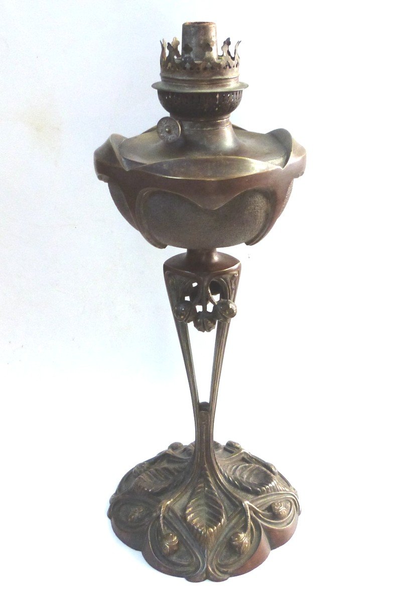 Georges Leuleu Lampe à Pétrole Bronze Salon De 1905 Art Nouveau