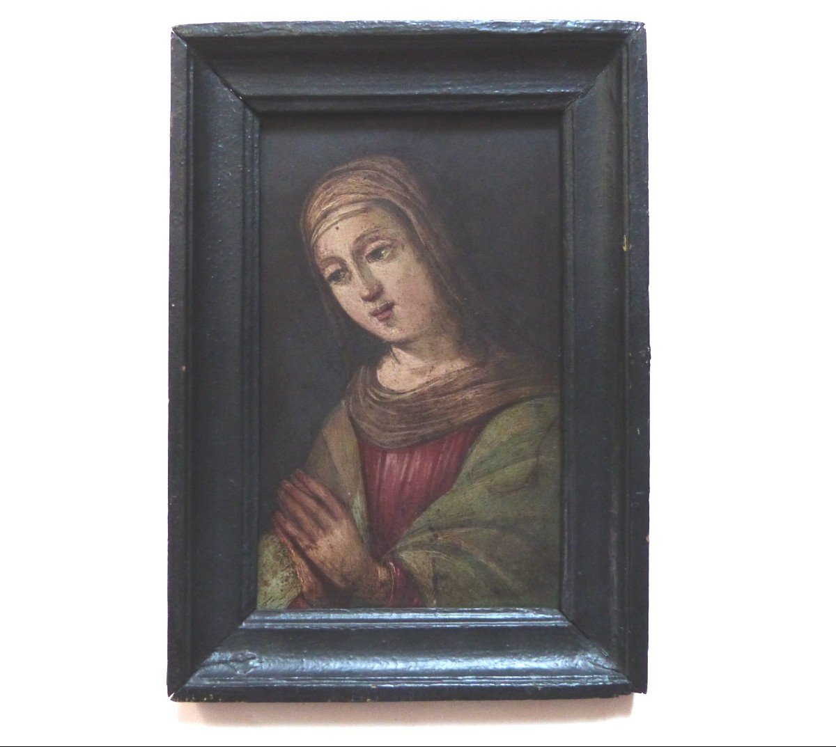 Oil On Copper Portrait Of Virgin Or Saint In Prayer 17th Century-photo-2