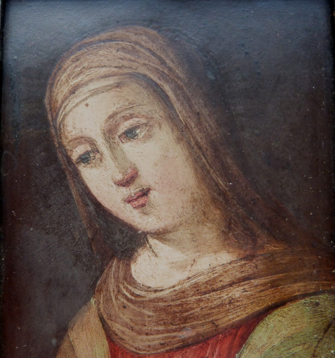 Oil On Copper Portrait Of Virgin Or Saint In Prayer 17th Century-photo-4