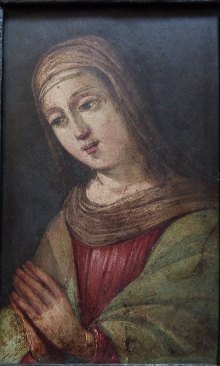 Oil On Copper Portrait Of Virgin Or Saint In Prayer 17th Century-photo-1