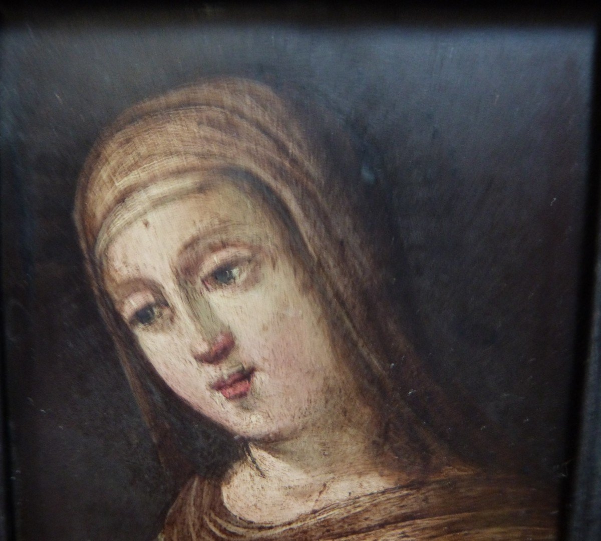 Oil On Copper Portrait Of Virgin Or Saint In Prayer 17th Century-photo-2