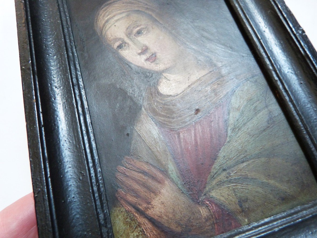 Oil On Copper Portrait Of Virgin Or Saint In Prayer 17th Century-photo-4