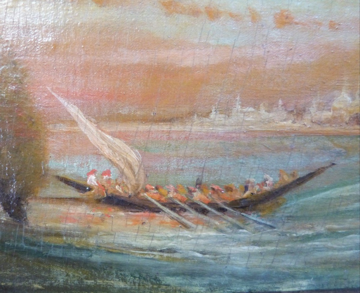 Oil On Canvas Orientalist XIXth Caïque On The Boshore -photo-3