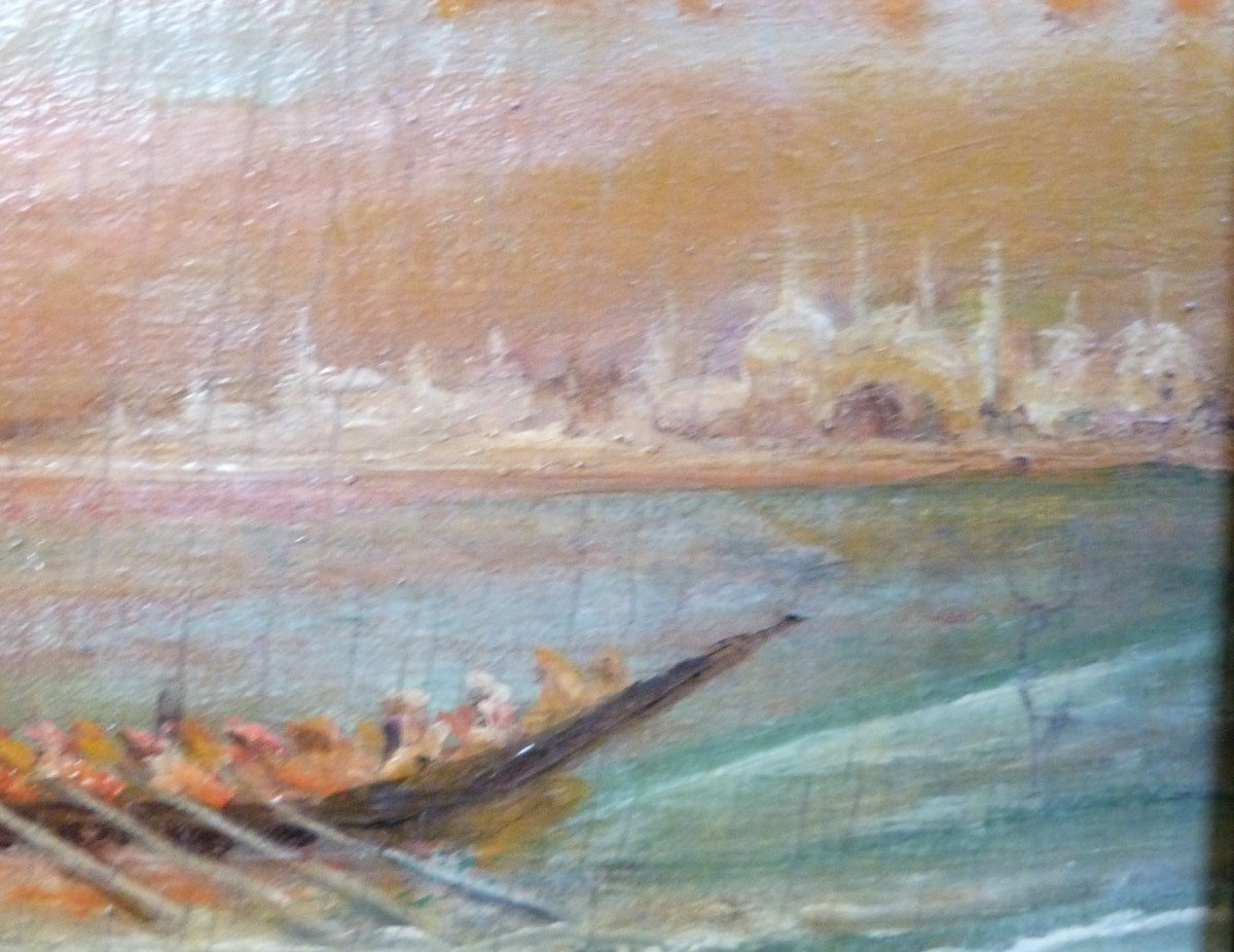 Oil On Canvas Orientalist XIXth Caïque On The Boshore -photo-4