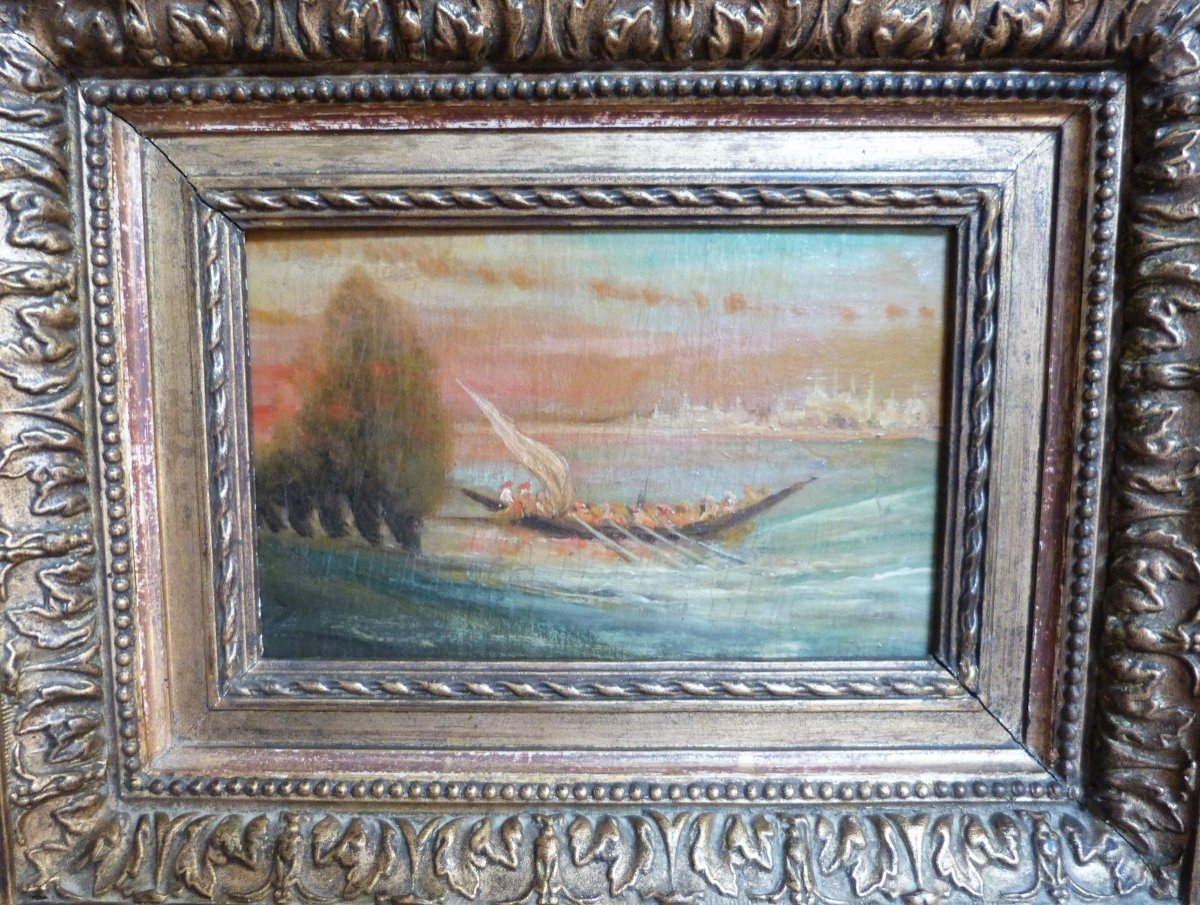 Oil On Canvas Orientalist XIXth Caïque On The Boshore -photo-1