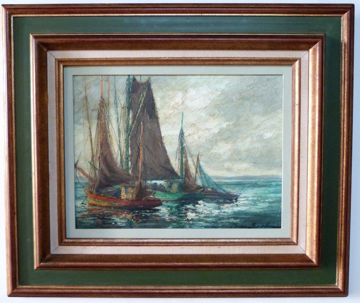 Pierre Bogdanoff Oil On Panel Brittany Marine Douarnenez Sailboats 