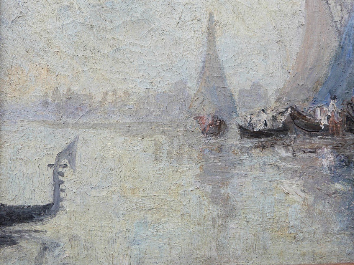 Guérin Le Guay Oil On Canvas View Of Venice Sailboats Marine -photo-3