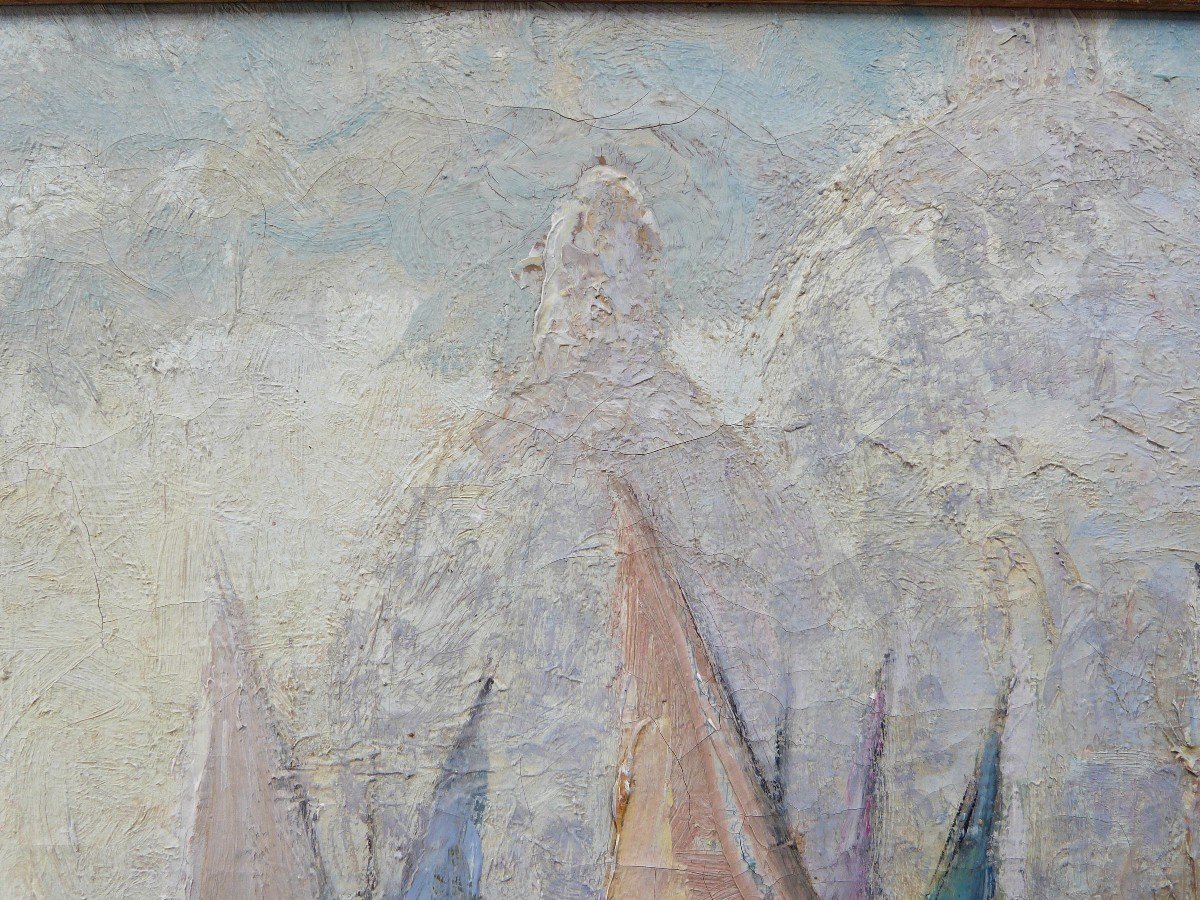 Guérin Le Guay Oil On Canvas View Of Venice Sailboats Marine -photo-3