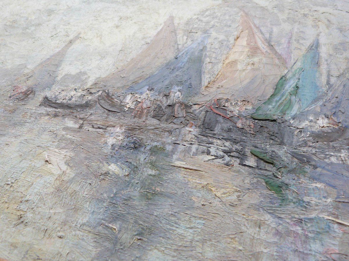 Guérin Le Guay Oil On Canvas View Of Venice Sailboats Marine -photo-4