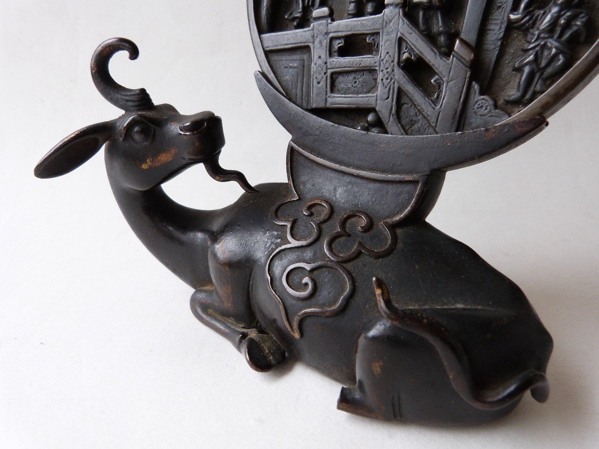 Qilin Porte Miroir En Bronze Chine Dynastie Qing-photo-3