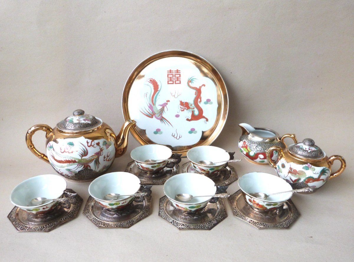 Solid Silver And Porcelain Tea Set From China For Vietnam 