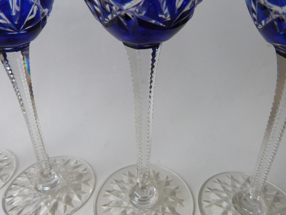 Baccarat 6 Rhine Wine Roemer Glasses Cobalt Blue Lined Crystal-photo-4