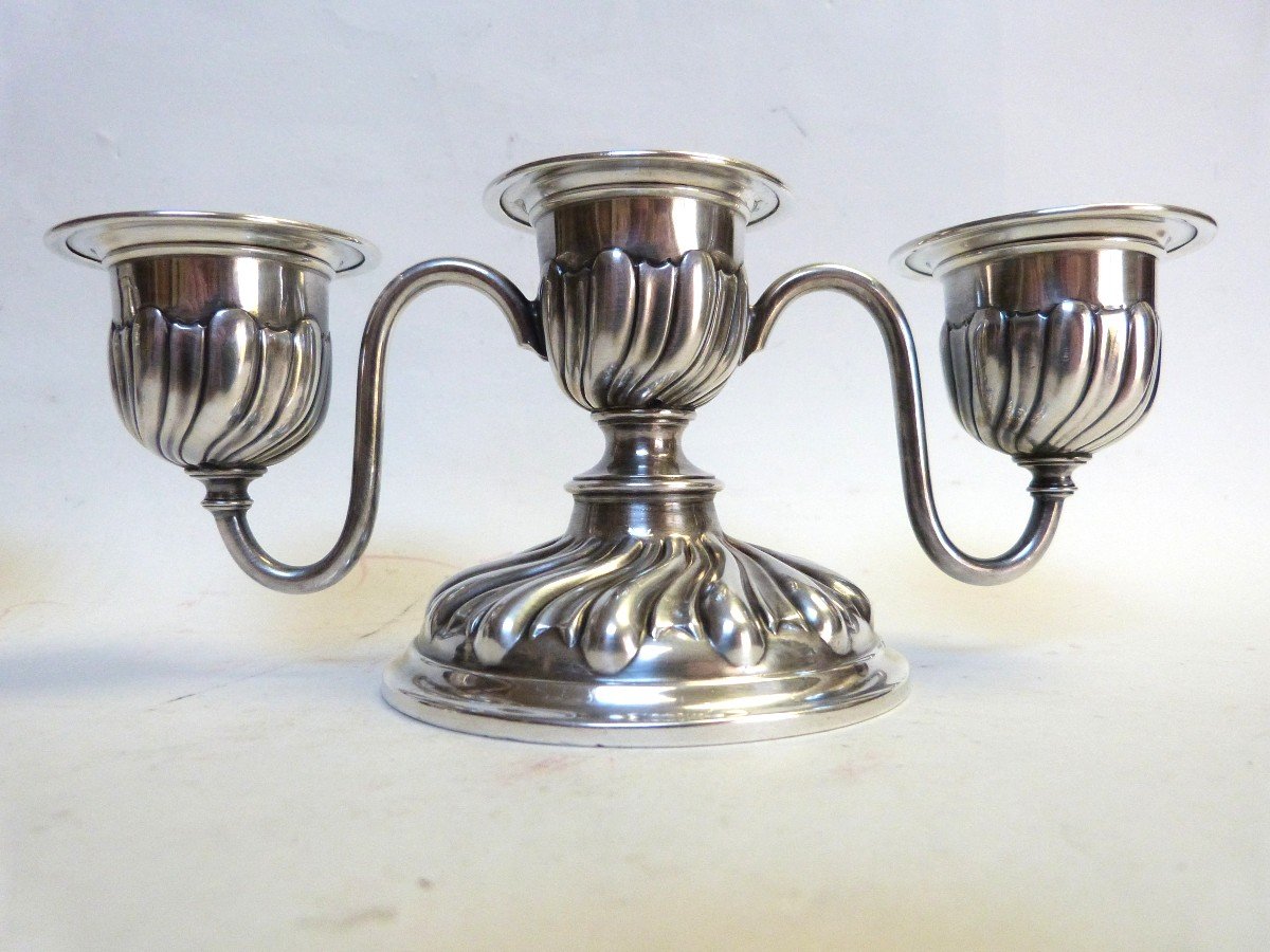 Pair Of Silver Metal End Table Candlesticks -photo-4