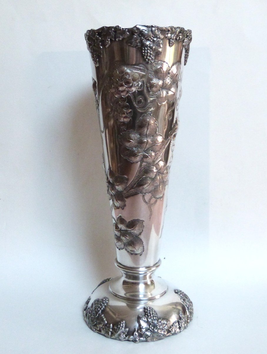 Large Silver Metal Vase United States 19th Century Vine Decor Barbour Silver Co-photo-2