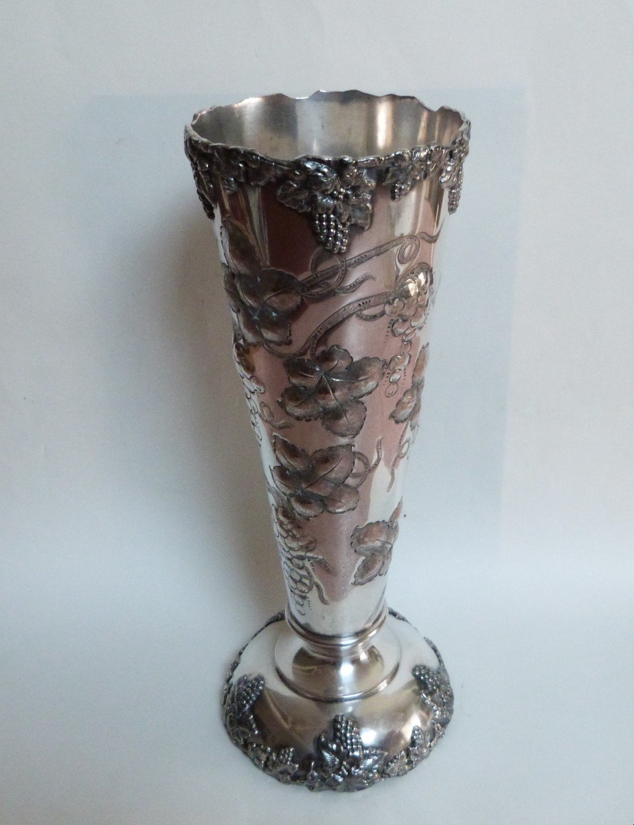 Large Silver Metal Vase United States 19th Century Vine Decor Barbour Silver Co-photo-3