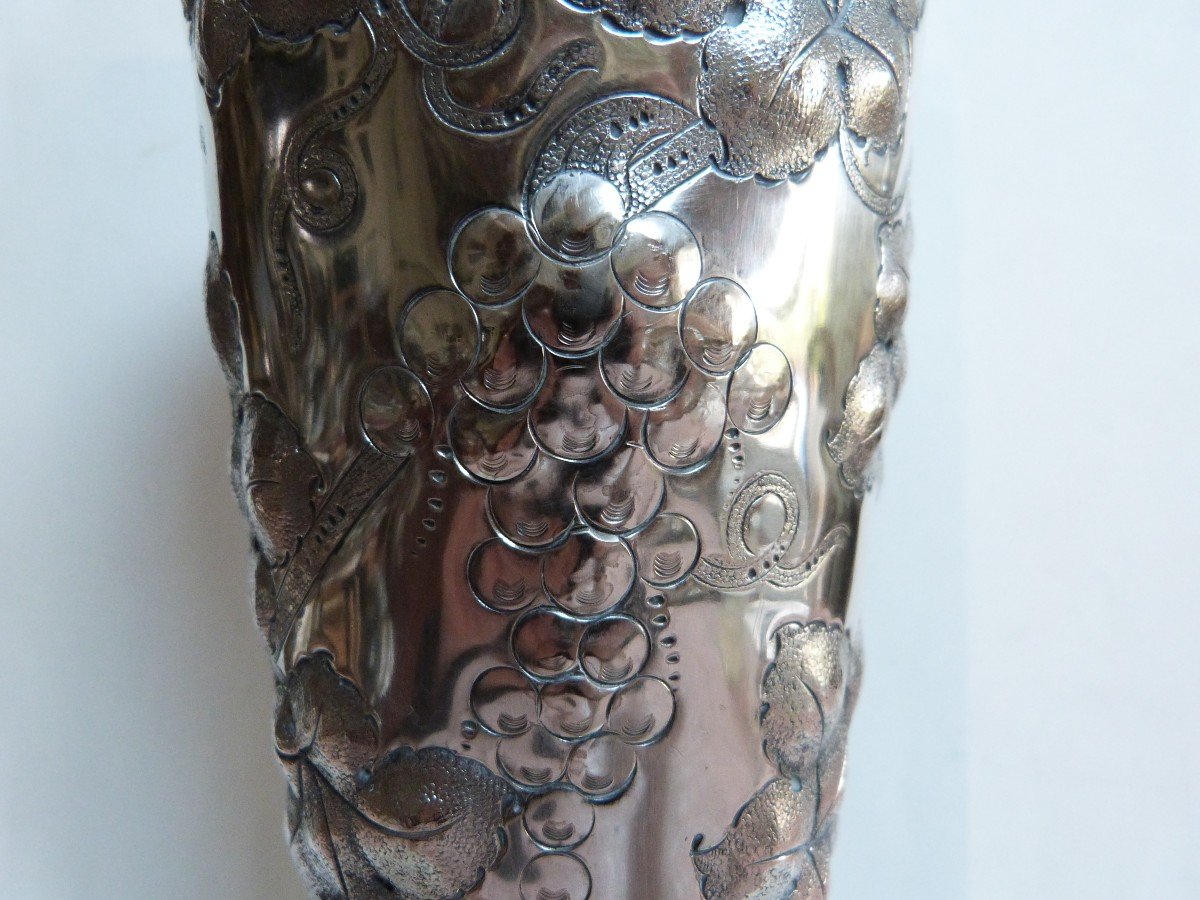 Large Silver Metal Vase United States 19th Century Vine Decor Barbour Silver Co-photo-1