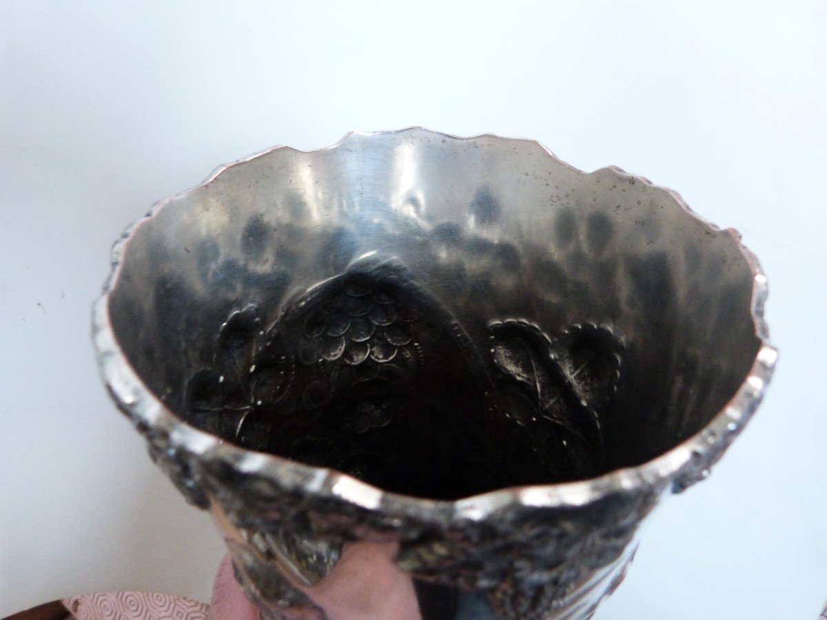 Large Silver Metal Vase United States 19th Century Vine Decor Barbour Silver Co-photo-7