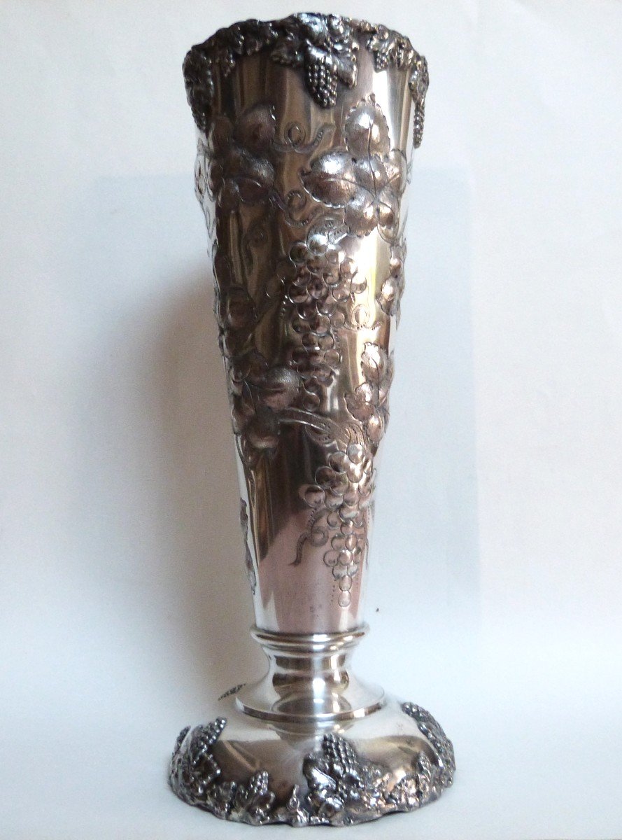 Large Silver Metal Vase United States 19th Century Vine Decor Barbour Silver Co