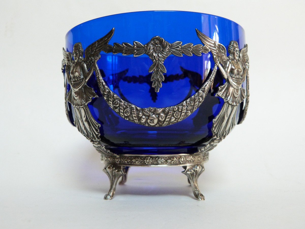 Sterling Silver And Cobalt Blue Crystal Antique Woman's Empire Winged Cup-photo-5